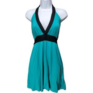 Doublju Y2K Retro 90s Halter Dress Womens M Casual Stretch Mini Backless Blue